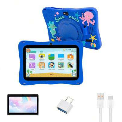 4GB RAM + 64GB ROM / 7-Inch Tablet / Quad-Core 1.3GHz / Android 13 / 1024x600 HD IPS Display / 2MP+5MP Camera / 4000mAh Battery / WiFi, Parental Control, Education, Gaming / ABS Plastic + Silicone, Education Tablet (Includes: Packaging Box, Data Cable, Manual, OTG, SIM Card Needle)