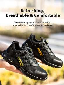 Men's Steel Toe Athletic Shoes, Rotating Button Design, Breathable & Lightweight Anti-Smash Anti-Puncture Women's Work Shoes, Work Shoes - Black - View 8