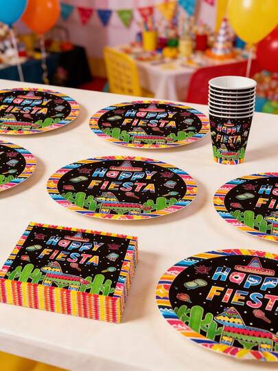 10pcs Mexican Fiesta Paper Plates, Cinco De Mayo Birthday Party Decorations Disposable Paper Plates Napkins Cups Colorful Striped Serape Baby Shower Tableware Set, Serves 10 People