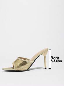Giày sandal cao gót mũi nhọn cho nữ, dép bít mũi thoáng khí mùa hè, sandal cao gót màu vàng kim sang trọng, thoải mái, đa năng, hở mũi. - Vàng - Xem 5