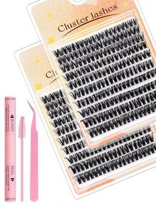 200片自然卷翘、浓密柔软轻盈的C型假睫毛，长度10-16毫米混合，包含睫毛嫁接胶水、睫毛镊子、睫毛刷，方便佩戴，易于粘贴，DIY睫毛嫁接，睫毛延长，假睫毛延长 - 黑色 - 查看 5