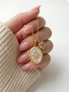 1件时尚复古精致白色星形相框项链，搭配可定制DIY心形出生月份吊坠，金色不锈钢材质，女士专属，个性化生日石项链，送给女友、妈妈、家人、朋友、女儿的独特礼物，适合周年纪念、情人节、母亲节、生日、毕业典礼、日常佩戴、婚礼、派对等场合。 - 彩色 - 查看 1