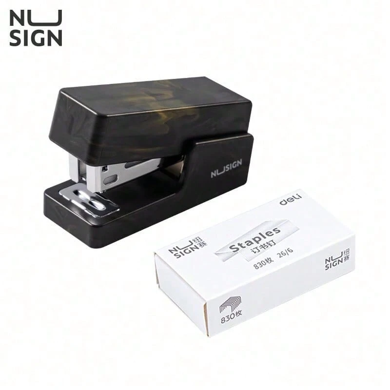 DELI NS083C Mini Stapler: Durable Steel Mechanism, Pocket-Sized And Easy To Carry. Easily Binds 12 Pages. Includes A Staple Remover For Convenient Correction. A Must-Have For Students' Classroom Assignments. - Black - View 1