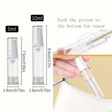 5pcs 5ml 10ml 1/3oz Clear Plastic Airless Pump Bottles, Refillable Vacuum Containers For Lotions, Creams, Foundations, Travel & Business Use - Clear - View 7