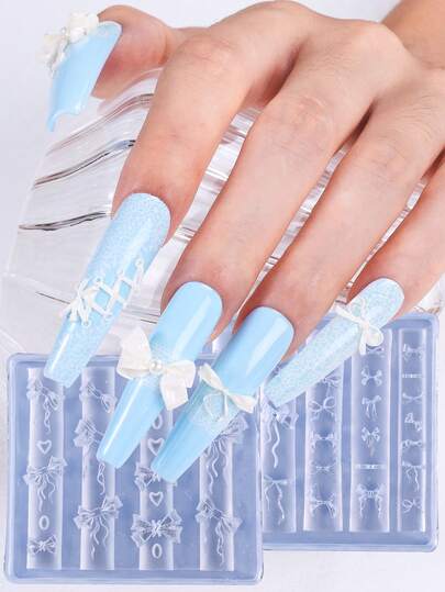 1/2PCS Bowknot Nail Mold, 3D Nail Carving Mold, Ribbon Bowknot Love Design Nail Template, Suitable For DIY Nail Decoration Salon Accessories Tools, Nail Art Supplies