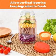 1 Hũ đựng salad - Loại mở nắp bên hông tiện dụng, thiết kế chống rò rỉ, có nắp đậy, cốc đựng thực phẩm trong suốt, kèm theo hộp đựng nước sốt 2,5 oz, thiết kế mở nắp bên hông dễ dàng lấy ra, đường kính lớn, sạch sẽ và không có góc chết, ngay cả người ngồi gù lưng cũng dễ dàng sử dụng, hoàn hảo cho văn phòng, trường học, du lịch, tiệc tùng, dùng làm hộp đựng salad, hộp cơm trưa, bát salad, bát salad có nắp, hũ Mason. - Nhiều màu - Xem 6