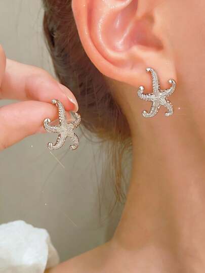 1 Pair Summer Beach Starfish Earrings, Bohemian Fashion Casual Versatile Jewelry Accessories For Women, Suitable For Daily Gatherings, Beach Parties