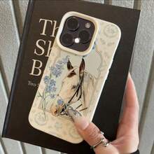 1个TPU材质手机壳，清新优雅的蓝花白马图案，兼容 17 Pro Max/17/16 Pro Max/15/13/12/11、S20 FE/A15/S24/A55，以及Redmi Note 11/12/13 Pro，全包防摔软保护壳 - 白色 - 查看 2