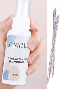 60毫升固体指甲胶卸除液，轻松软化指甲油，按压式指甲胶卸除工具，配有2根卸除棒 - 無色 - 查看 2