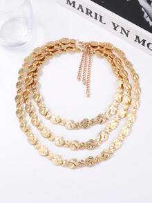 1件装女士奢华朋克风合金几何徽章硬币三层项链 - 多層幾何圓片吊墜項鍊 - 查看 2