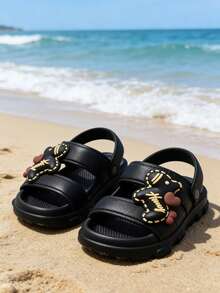 一双夏季儿童鞋，二合一设计，凉鞋拖鞋两用，方便学生穿脱，简约风格 - 黑色 - 查看 1