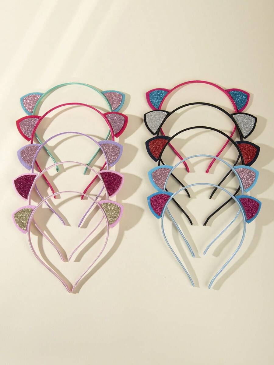 1/3pcs Glitter Cat Ear Headband, Contrast Color Sequin Headband, Cute ...