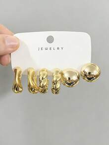 6-18pcs Gold-Tone Fashion Earrings Set, Stylish & Elegant, Suitable For Daily, Party, And Occasion Wear - Gold - View 4