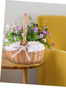 Pink Plaid Removable Lining Wicker Picnic Basket, Wedding Gift Wicker Basket, Bridesmaid Basket, With Removable Lining, Handwoven Basket, Suitable For Home Display And Storage, Party Display, Can Be Used To Store Fruits, Wine, Candies And Beverages, Suitable For Camping, Outdoor Activities, Halloween, Easter, Weddings, Birthdays, Garden And Patio Holiday Decorations, Christmas Decorations - Ginger - View 12