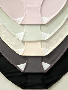 Bộ 5 quần lót bikini nữ màu trơn, cạp trung, chất liệu lưới polyester, thoải mái, thoáng khí, kiểu dáng tối giản, co giãn, phù hợp cho thể thao, tập thể dục, sinh hoạt hàng ngày, bộ đồ lót. - Nhiều màu - Xem 4