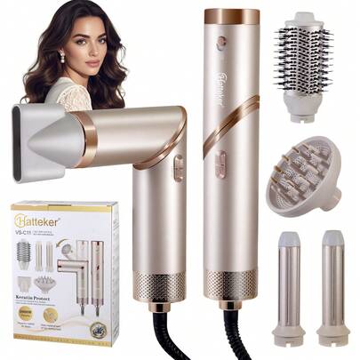  Hatteker Multifunctional Hair Styler Foldable Blow Styling Straightening Curling Hot Air Brush Hair Dryer