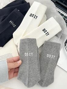 1/5 Pairs Women Dopamine Letter Non-Slip Silicone Grip Pilates Fitness Breathable Crew Socks - Multicolor - View 9