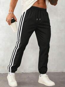 男士宽松休闲运动裤两件套，舒适日常穿着，户外运动，健身训练裤，跑步慢跑裤，条纹九分裤，春季款 - 彩色 - 查看 2