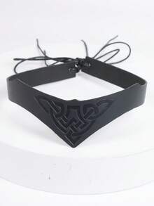 1件维京风格黑/棕色PU皮革头带，饰有精美凯尔特图案——中世纪角色扮演节日配饰 - A - 查看 11