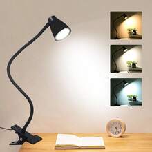 360°可调节LED夹式台灯，USB供电桌面阅读灯 - 3种色温，可调节灯臂，灵活颈部设计，适用于家庭办公室、床头、手工制作、视频通话等场合，现代可调光LED台灯 - 喇叭夾子燈 - 查看 9