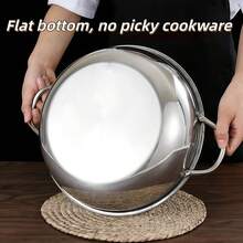 Stainless Steel Double Layer Grid Design Covered Double Flavor Hot Pot With Strainer, Thickened And Deepened Design, Odorless, Heat Resistant, Non-Stick And Rustproof, Suitable For Christmas, New Year, And Family Gatherings - Nồi áp suất 30cm có nắp và nồi chia ngăn + muỗng có lỗ - Xem 6