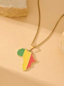 18K Gold Plated 1pc African National Flag Drip Oil Stainless Steel Map Necklace Men's Jewelry National Day Souvenirs Gift - Multicolor - View 13