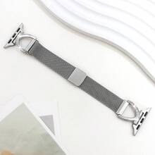 1pc Rhinestone Studded Stainless Steel Milanese Magnetic Band, Compatible With Series 1-9 & SE, Fashionable Design With Texture, 38mm-49mm Compatible, Apple Accessory - Silver - View 1