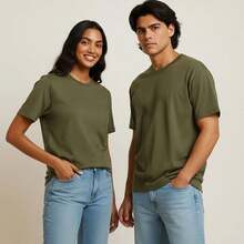 Camiseta Vermelha Lisa Básica De Algodão Estilo E Conforto Unissex - Verde Militar - Visão 7