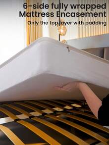 1 件装六面拉链床垫保护套，带绗缝内衬，适用于 6 英寸厚床垫，适用于单人床、双人床、大号床、厚床垫，透气静音，床垫套，低过敏性，优质拉链床垫垫，理想的家居礼品，完美的节日礼物 - 白色(床單高15) - 查看 4