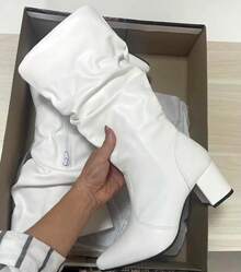 Women's Ruched Boot, Winter Fashion, Lirom Style, With Chunky Square Heel And Comfortable Toe. - White - View 8