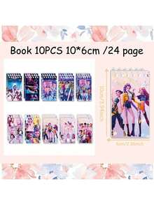 10pcs/Set Cartoon Notebook, K-Pop DemonHunters HUNTRIX Cute Anime Character Pattern Portable Spiral Notebook, 24 Pages, Halloween, Christmas, Children's Day Gift - Blue - View 3