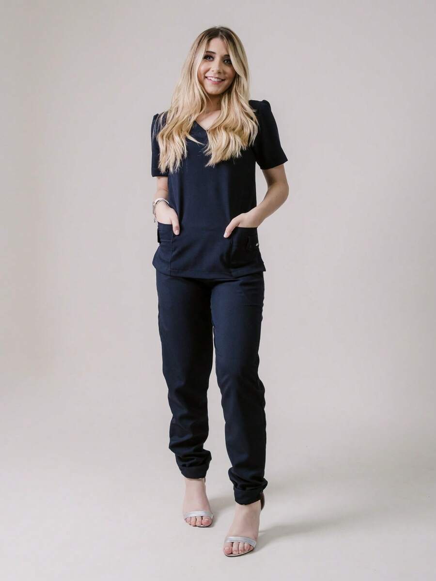 Surgical Hospital Pajamas, Scrubs, Fitted Nursing Uniform - Navy Blue - View 1
