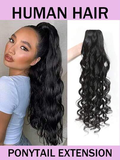 1pc Women's Long Wavy Ponytail Hair Extension With Clip, Soft & Natural Black Color, Suitable For Daily And Party Use