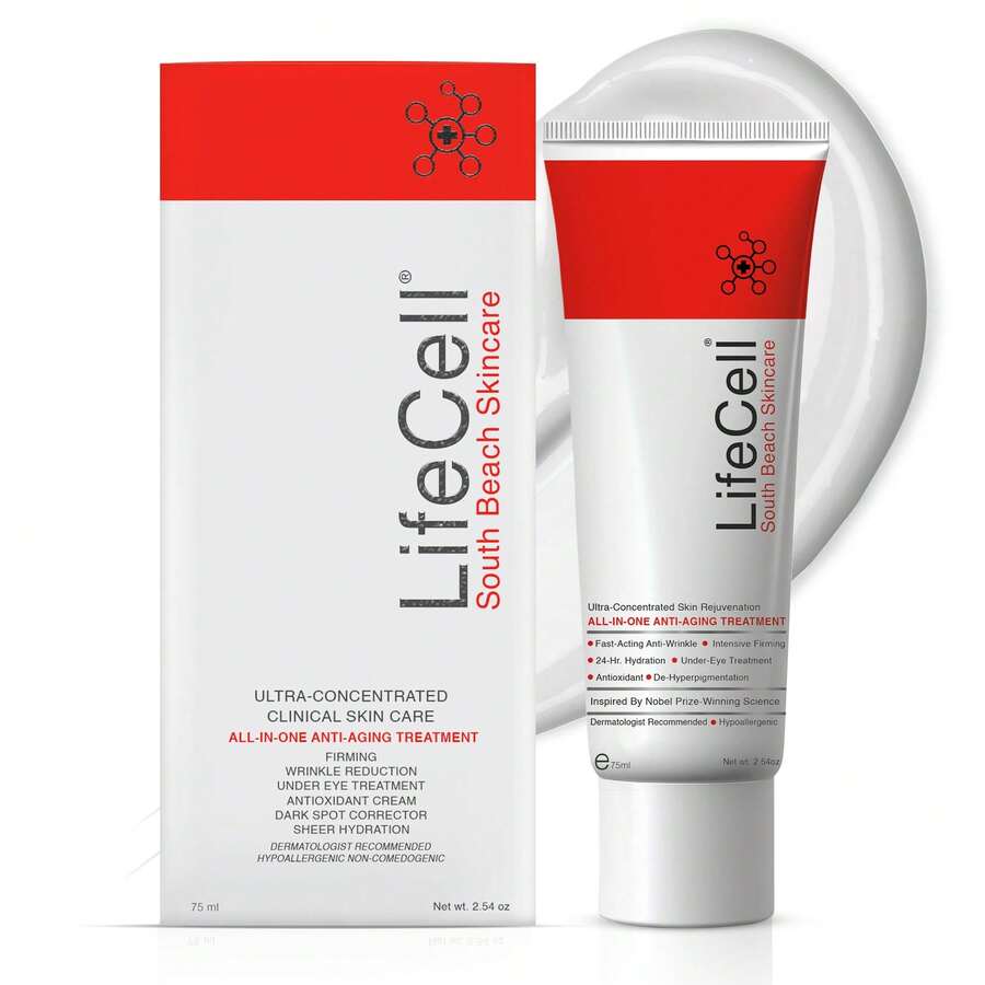 LifeCell All In One Anti-Aging Cream – Reduces Wrinkles, Fine Lines, Dark Circles & Sun Damage – Retinol, Vitamin C, DMAE & Hyaluronic Acid – Fragrance-Free, For All Skin Types (2.54oz) - Collagen - Xem 1