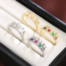 1pc Elegant Crown Shaped Design Cubic Zirconia Embellished Women's Fashion Ring, Holiday Gift - Multicolor - View 4