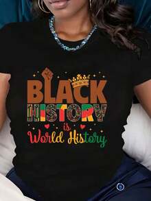 2026 Women's ClothesT Shirt  History Is World History Design For  History Month Celebration.220gLoose And Comfortablesummer Shirts - 黑色 - 查看 6