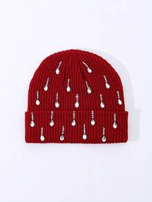 1pc Men's Fashion Handmade Crystal Raindrop Decor Knitted Beanie Hat, Suitable For Autumn/Winter Daily Wear And Keeping Warm - A - View 13