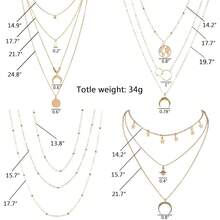 RINHOO FRIENDSHIP 4-6Pcs Multiple Layered Necklaces For Women Choker Necklace With Moon Star Coin Gold Sliver Chain Necklace Jewelry For Women - 4件套多款金項鍊 - 查看 3