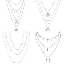 RINHOO FRIENDSHIP 4-6Pcs Multiple Layered Necklaces For Women Choker Necklace With Moon Star Coin Chain Necklace Jewelry For Women - 4件套多款銀項鍊 - 查看 2