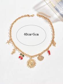 1 chiếc dây chuyền hợp kim vàng mùa hè với mặt dây chuyền hình mặt trời, quả anh đào, ớt, vỏ sò, sao biển, cá ngựa, phù hợp với trang phục hàng ngày của nữ, đi biển, dự tiệc, lễ hội âm nhạc. Chiều dài dây chuyền có thể tùy chỉnh. - nhiều màu - Xem 4