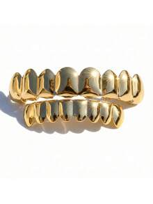 RACHELZ 嘻哈风上下牙套 8/8 光滑表面牙套 Braes 经典朋克亮面牙套 男女情侣饰品 派对礼物 日常佩戴牙套 - 金色 - 查看 9