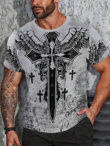Skyrend Men's Novelty 3D Digital Print Short Sleeve T-Shirtemo - Multicolor - View 3