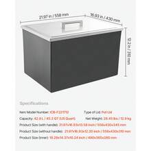Einbau-Eisbox (508 x 355 x 342 mm) Edelstahl-Einbaukühler, 30 L gewerbliche Drop in Ice Chests mit Topfdeckel für den Außenbereich, inklusive Abflussrohr-Set, für kalten Wein Bier - 508 x 355 x 342 mm - Übersicht 7