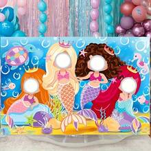 Banner de fundo para fotos com tema de princesa sereia (1 peça), 150*100cm/59,1*39,4 polegadas, artigos para festa com tema do mundo subaquático, adequado para eventos comemorativos e adereços para cabine de fotos, decoração de festa de aniversário com moldura para fotos. - Multicolorido - Ver 4