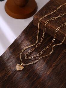 Set de 2 collares con colgante de corazón minimalista de circonita cúbica en capas, regalo de joyería única para mujeres - Amarillo Oro - Ver 2