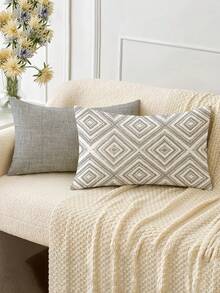 2pcs Decorative Pillow Covers, Geometric Pattern Cushion Covers, 100% Hypoallergenic Polyester Fiber Pillow Covers, Vintage Linen Material, Hidden Zipper Closure, Machine Washable, Minimalist Stylish Line Pattern, Home Decorative Pillow Covers, Sofa Living Room Bedroom Pillow Covers, No Pillow Insert - Grey - View 3