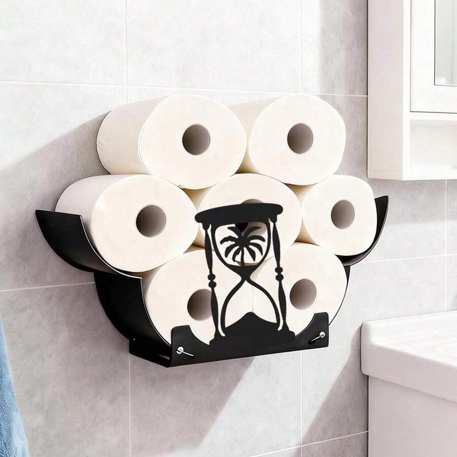 漏斗形纸巾架，DIY装饰悬挂配件，适用于浴室、厨房和卧室。它可伸缩、可折叠且经久耐用，是一款实用的家居装饰品。创意十足的卫生纸收纳架。 - 黑色 - 查看 1