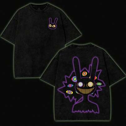 Jax 2VER El Increíble Circo Digital Ropa de Hombre Regalo para fanáticos del anime Ropa Superior Clásica Sin Costuras Camisetas de diseñador Simples Camiseta de Ajuste Regular para Hombre Estampado Floral Tela de Algodón Negra Casual