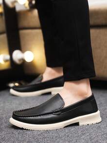 Men's Loafers Moccasins Casual Shoes Slip-On Boat Shoes Slouchy Shoes Leather Soft Bottom Canvas Flat Shoes Black Formal Shoes - Black - View 4