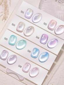 12毫升容量 2026 春夏新款女士假日礼盒套装，内含气泡水、半透明冰岛极光猫眼裸粉色仙女彩虹云锦碎片、猫眼冰透明紫金粉日记桃猫眼玻璃珠水晶石猫眼凝胶指甲油。 - 彩色 - 查看 6